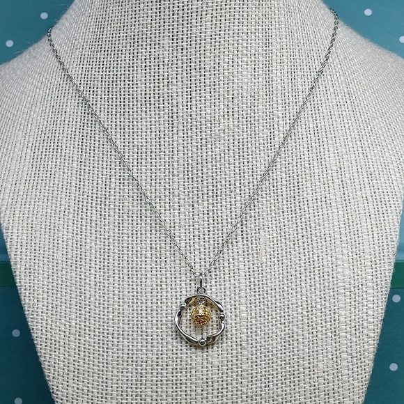 Silver Necklace with Gold Ball - Picture 5 of 9